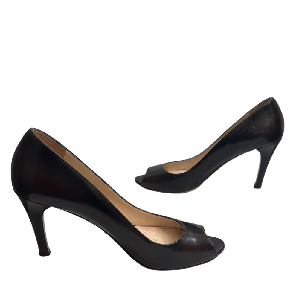 Prada Spazzolato Fume Brown Platform Pumps Peep Toe Rare Sz US 37 EUC $550 - Picture 14 of 16